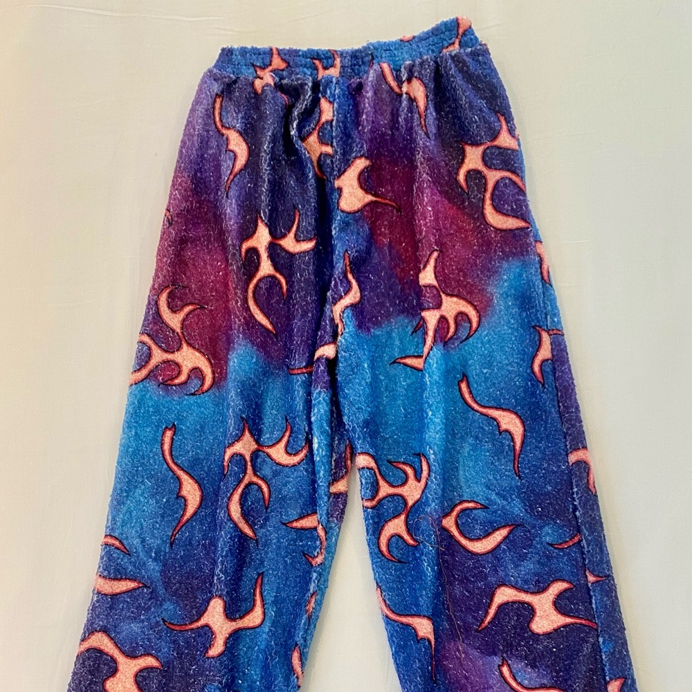 Womens'‎ Blue & Purple Glow Flame Plush Lounge/Sweat Pants